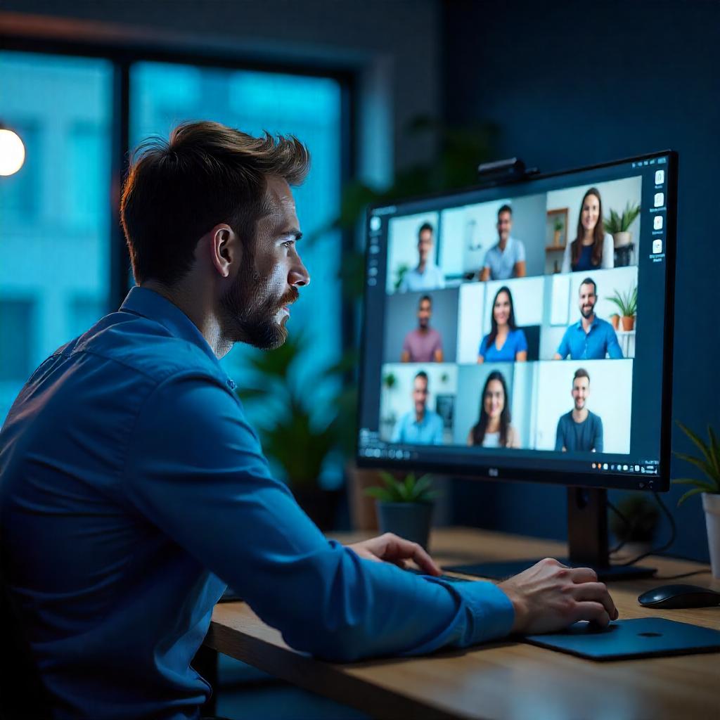 A modern office setup with professionals using digital tools on desktops, symbolizing automation and efficiency in a corporate environment